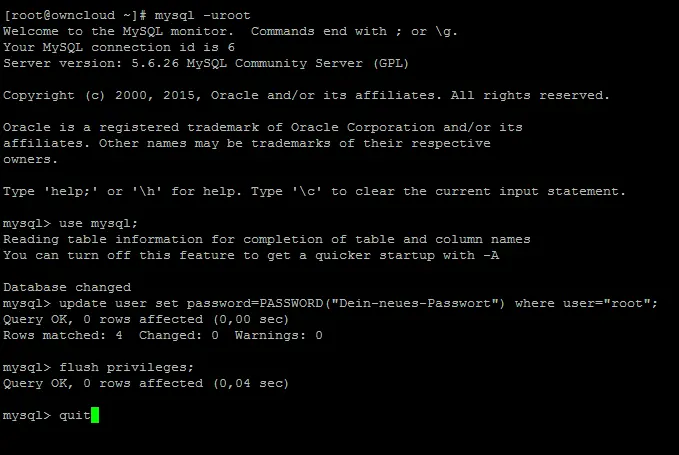 MySQL-root-Passwort zurücksetzen